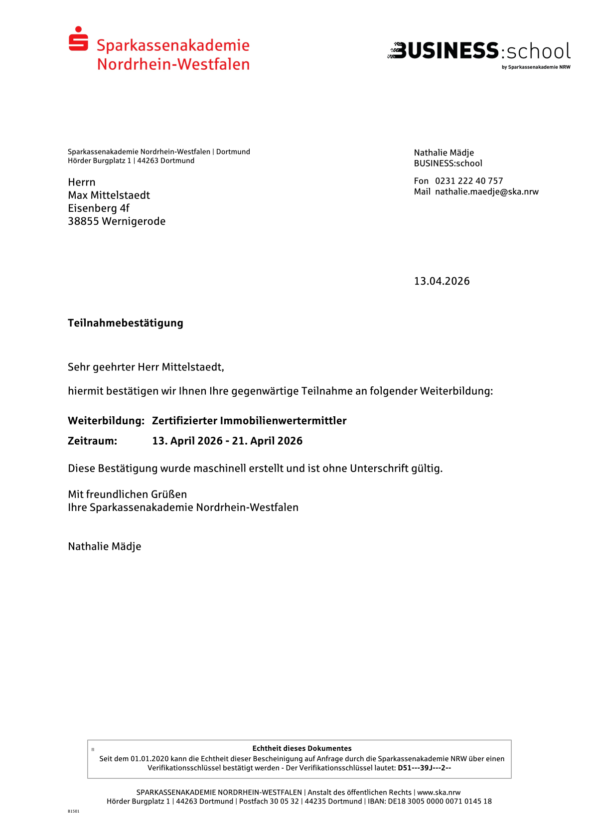 Zertifizierter Immobilienwertermittler Sparkassenakademie NRW