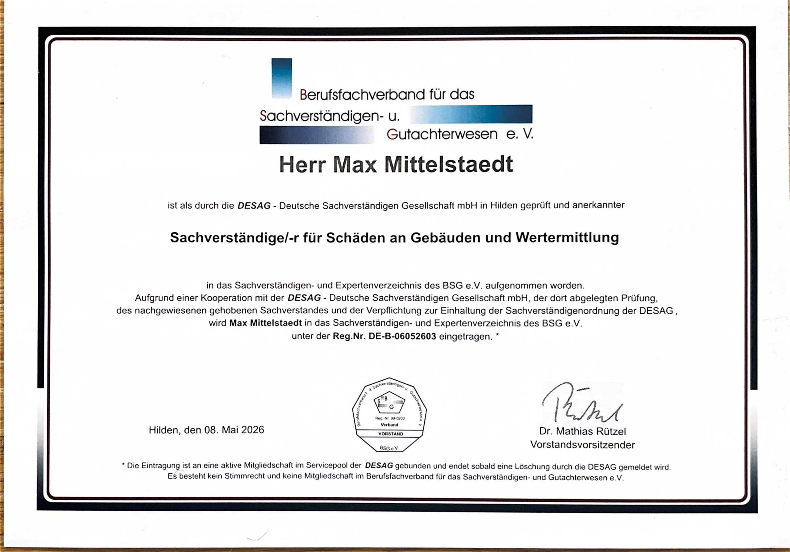 Berufsfachverband Sachverständigenverzeichnis BSG e.V.